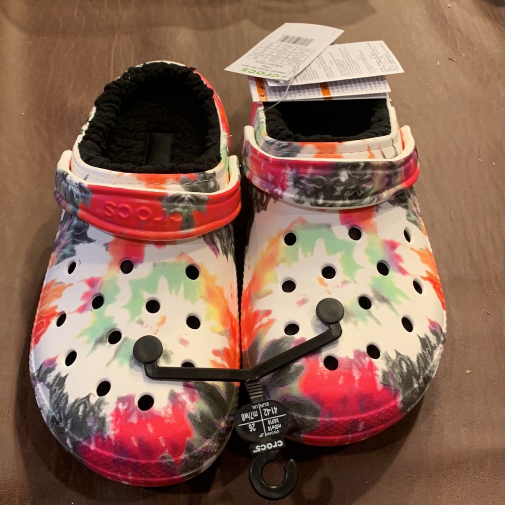 Crocs Fuzzy tie dyed clogs brand new!  Womens size 10 or Mens size 8